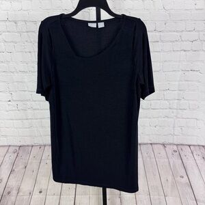 Chico’s Travelers Black Asymmetrical Neckline and Hem Short Sleeve Size 12/14